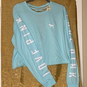 NEW PINK VS MINT CROP LONG SLEEVE WITH CROSS BACK!